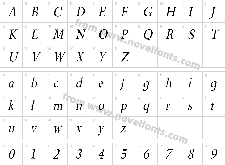 Berylium ItalicCharacter Map