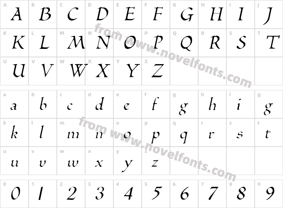 BilboDisplay ItalicCharacter Map