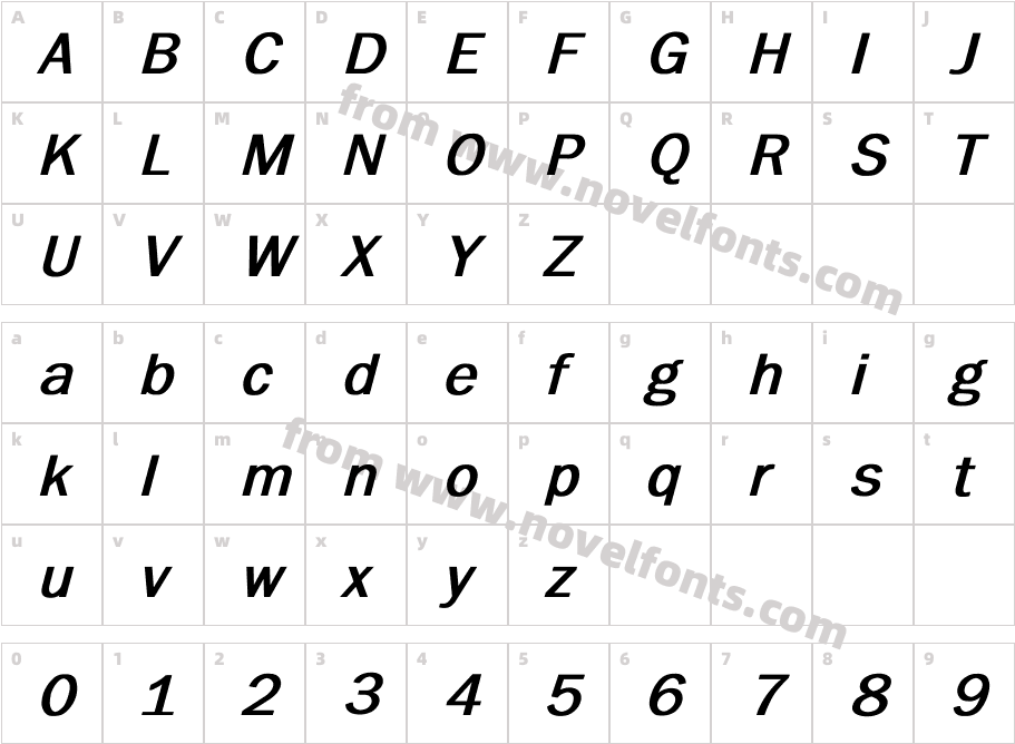 Billiton Gothic Bold ItalicCharacter Map