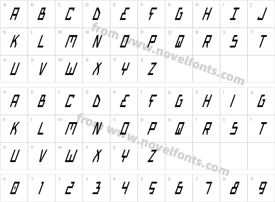 Bionic Type Cond ItalicCharacter Map