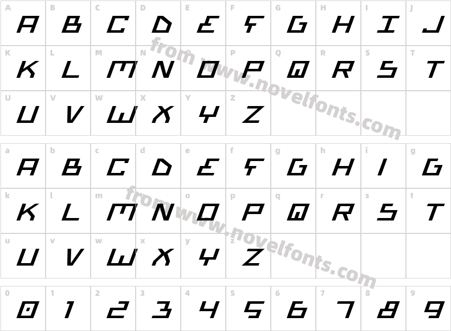 Bionic Type Expanded ItalicCharacter Map