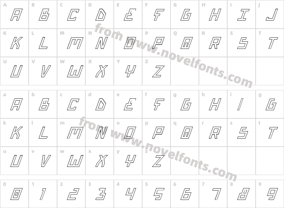 Bionic Type Out ItalicCharacter Map