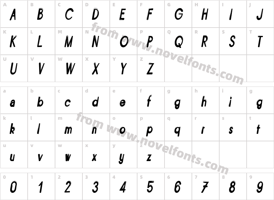 Bitume Narrow ItaliqueCharacter Map