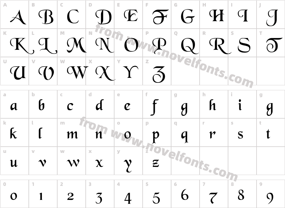 Black ChanceryCharacter Map