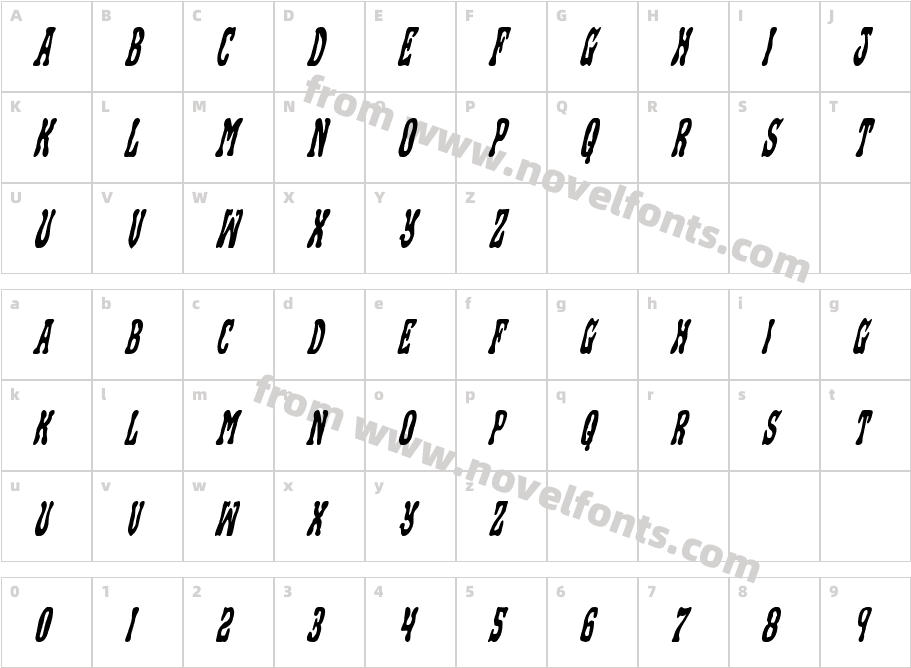 Black Gunk Condensed ItalicCharacter Map