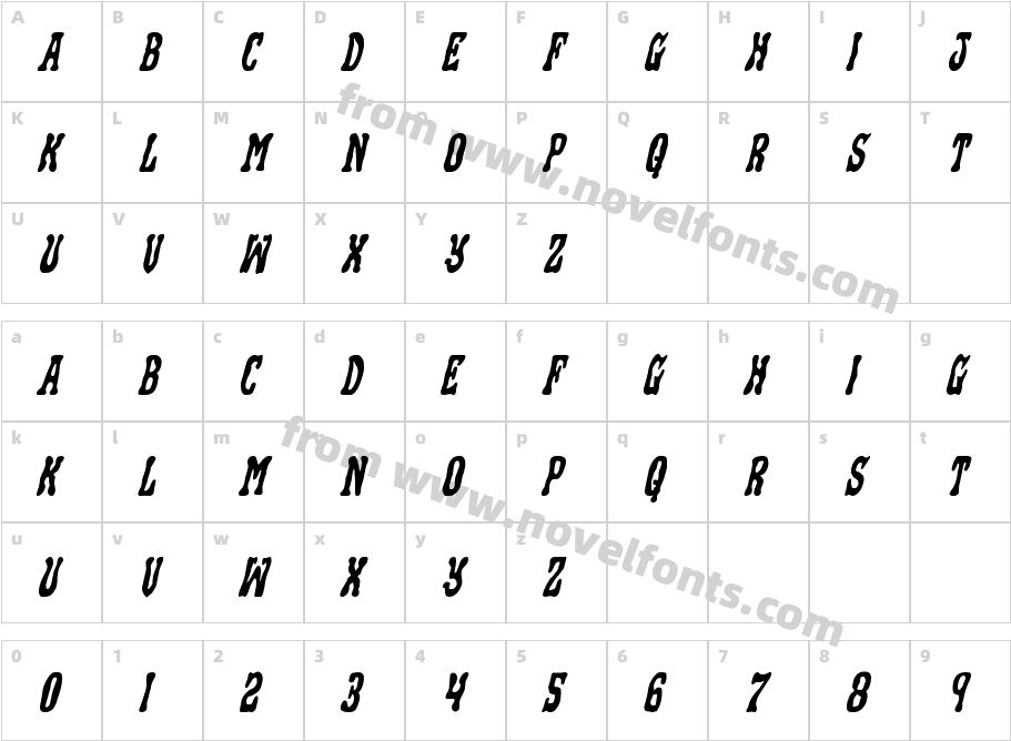 Black Gunk Staggered ItalicCharacter Map