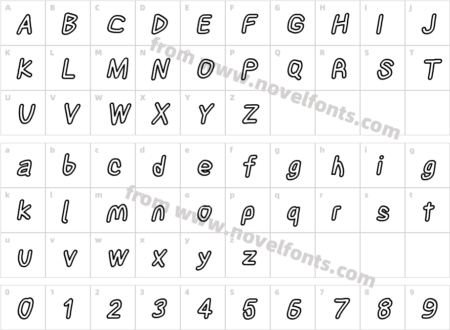 Blanket Bold Outline ObliqueCharacter Map