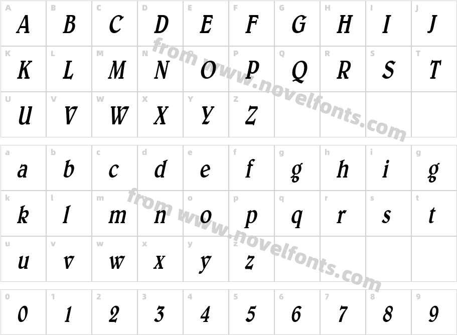 Blew Condensed ItalicCharacter Map