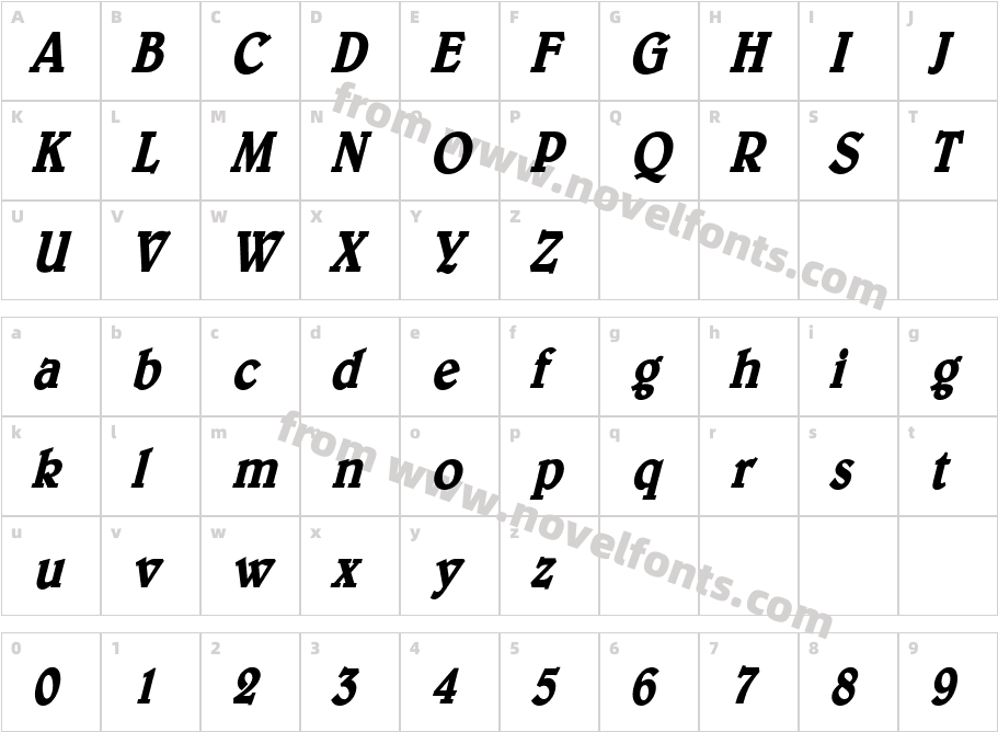 Blew Thin Bold ItalicCharacter Map