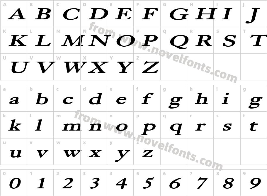 Bliss Extended Bold ItalicCharacter Map