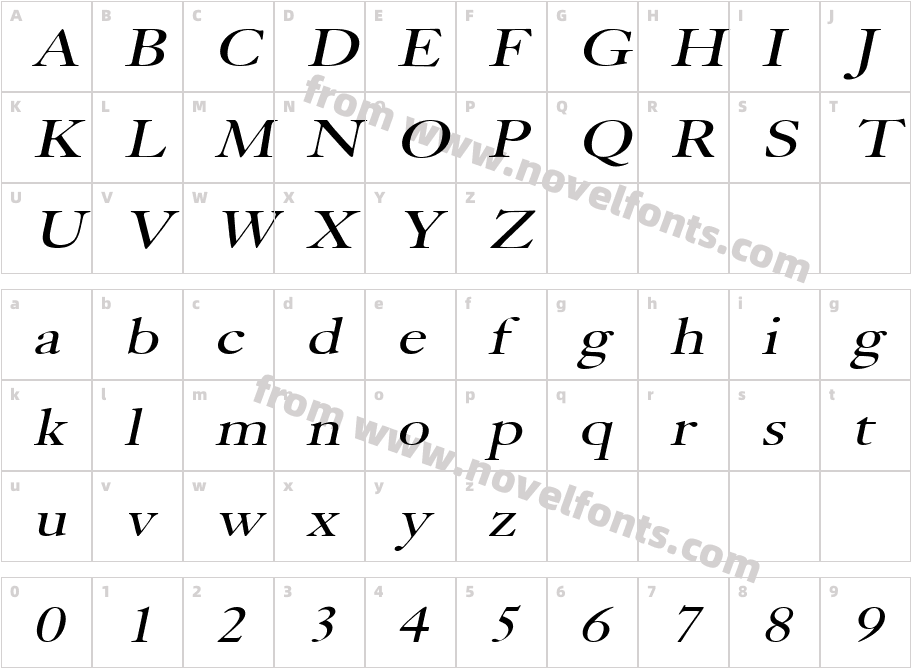 Bliss Wide ItalicCharacter Map