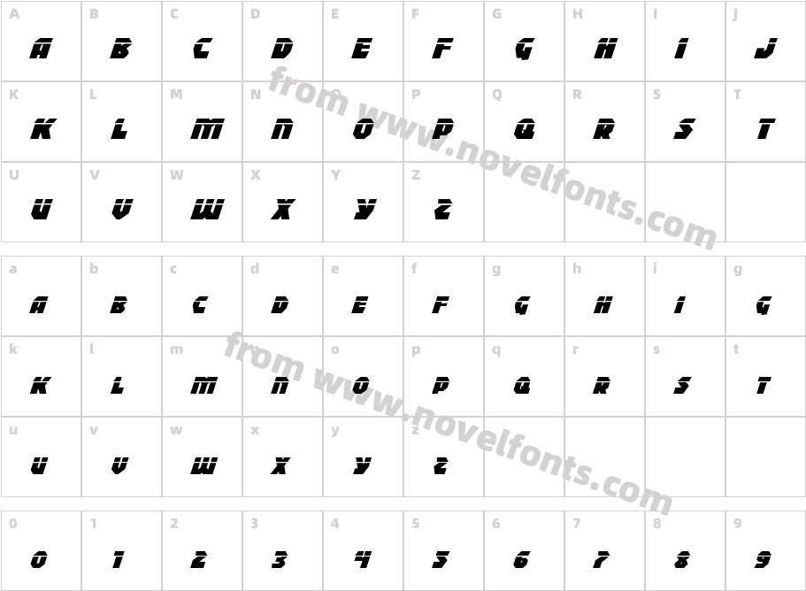 Blitzstrike Laser ItalicCharacter Map