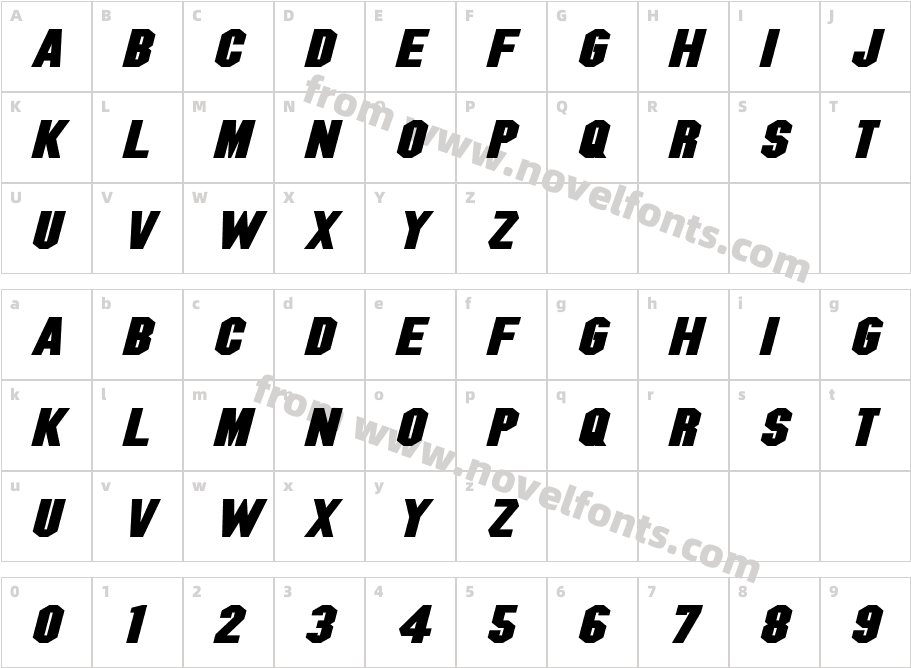 Blitzwing Expanded Bold ItalicCharacter Map