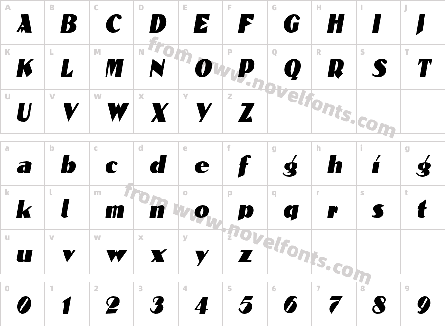 Block-Calligraphy-Condensed ItalicCharacter Map