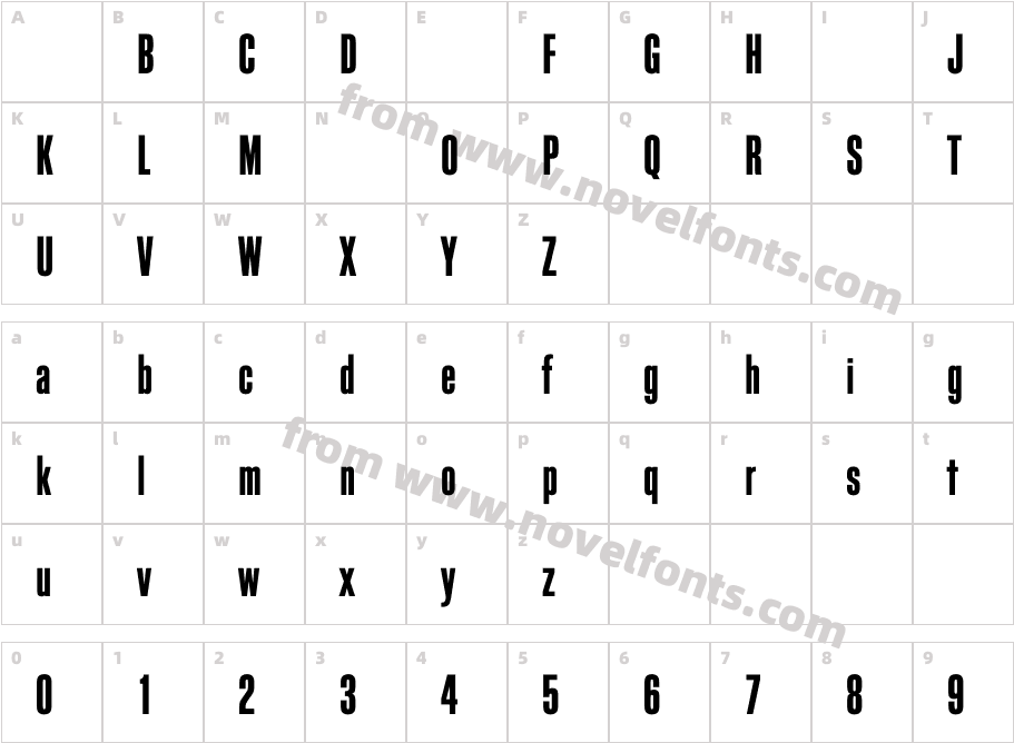 BlockGothicBoldExtraCondCharacter Map