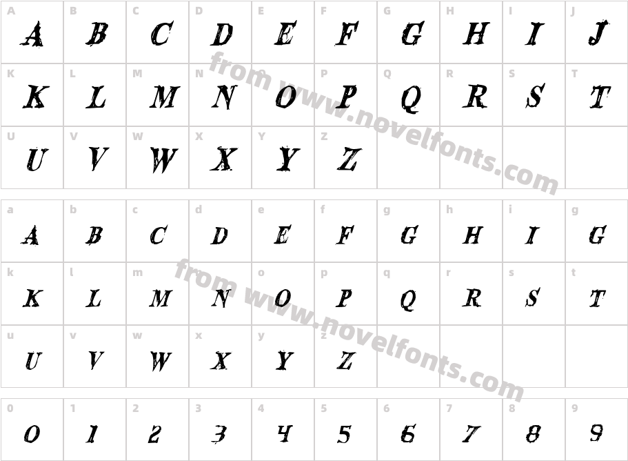 Blood Crow Condensed ItalicCharacter Map