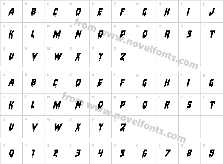 Bloodlust Expanded ItalicCharacter Map