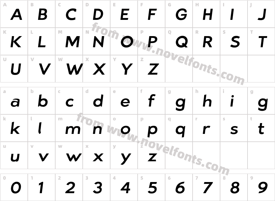 Bluebird Extended ObliqueCharacter Map