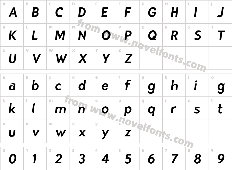 Bluebird Narrow ObliqueCharacter Map