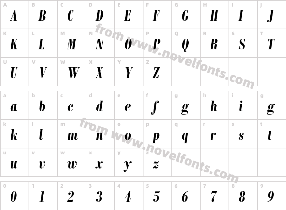 Bodoni MT Condensed Gras ItaliqueCharacter Map