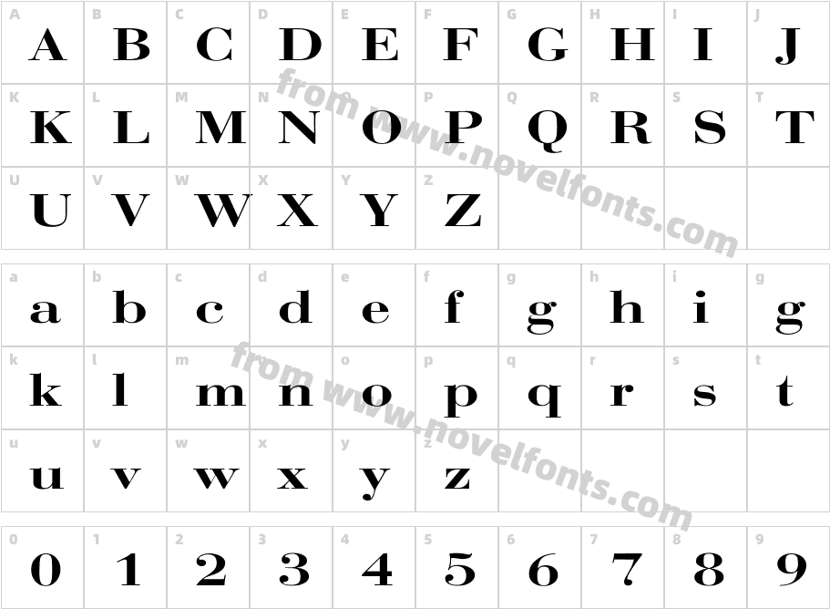 Bodoni WideCharacter Map