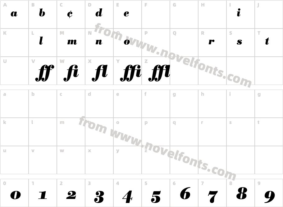 BodoniBE-BoldItalicExpCharacter Map