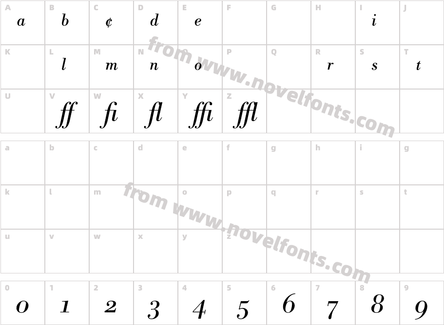 BodoniBE-ItalicExpCharacter Map