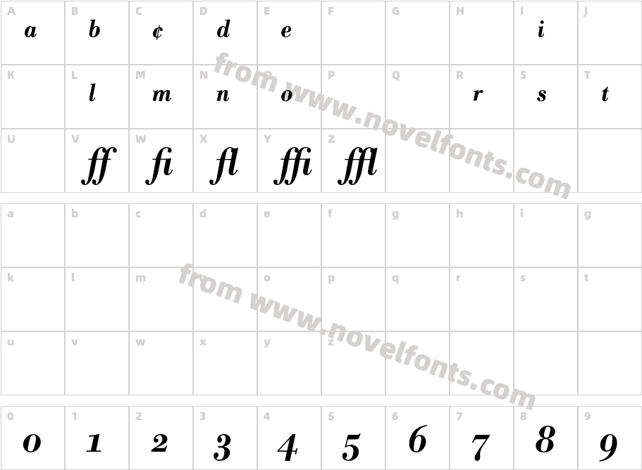 BodoniBE-MediumItalicExpCharacter Map