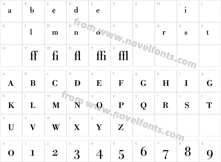 BodoniBE-RegularExpCharacter Map