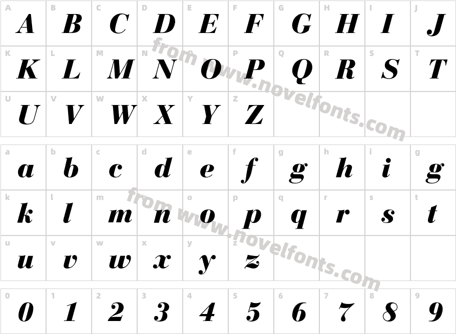 BodoniBauerBQ-BoldItalicCharacter Map