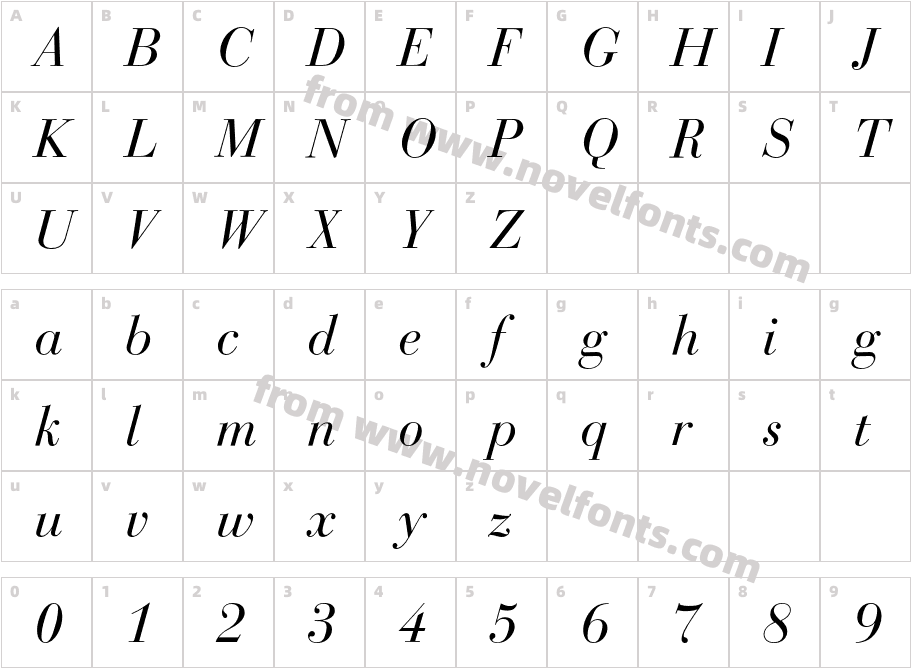 BodoniBauerBQ-ItalicCharacter Map