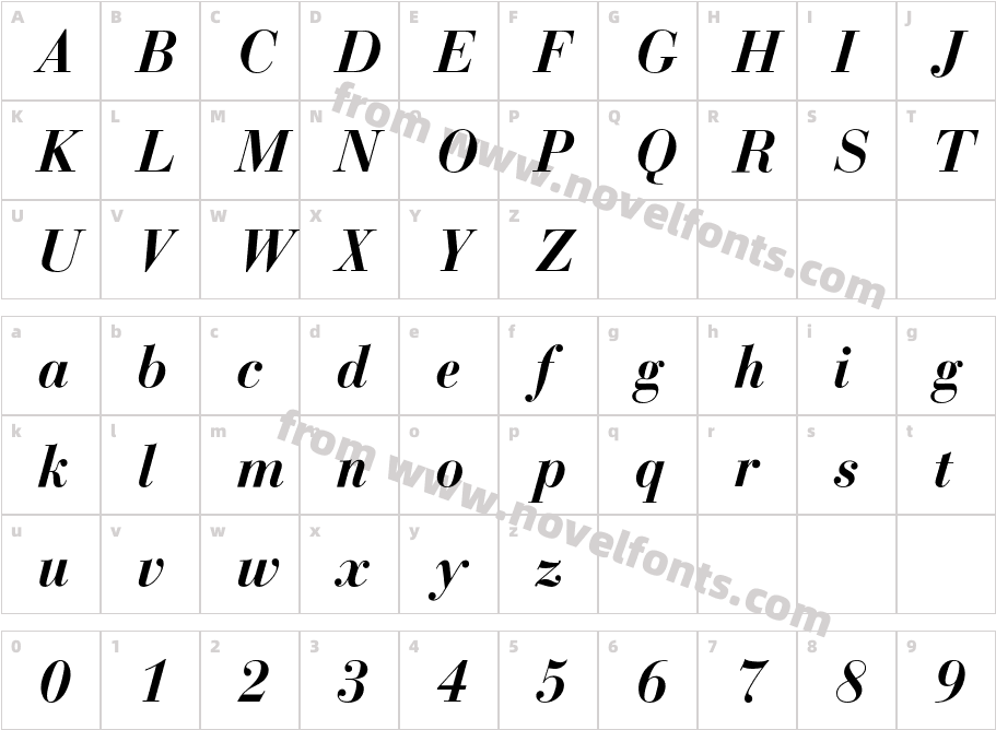 BodoniBauerBQ-MediumItalicCharacter Map