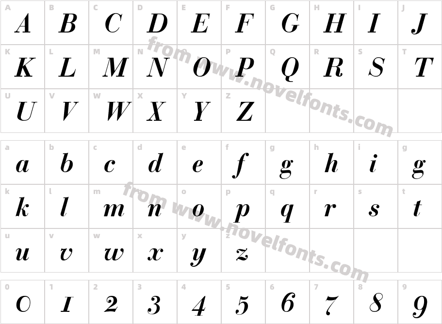 BodoniClassic BoldItalicCharacter Map