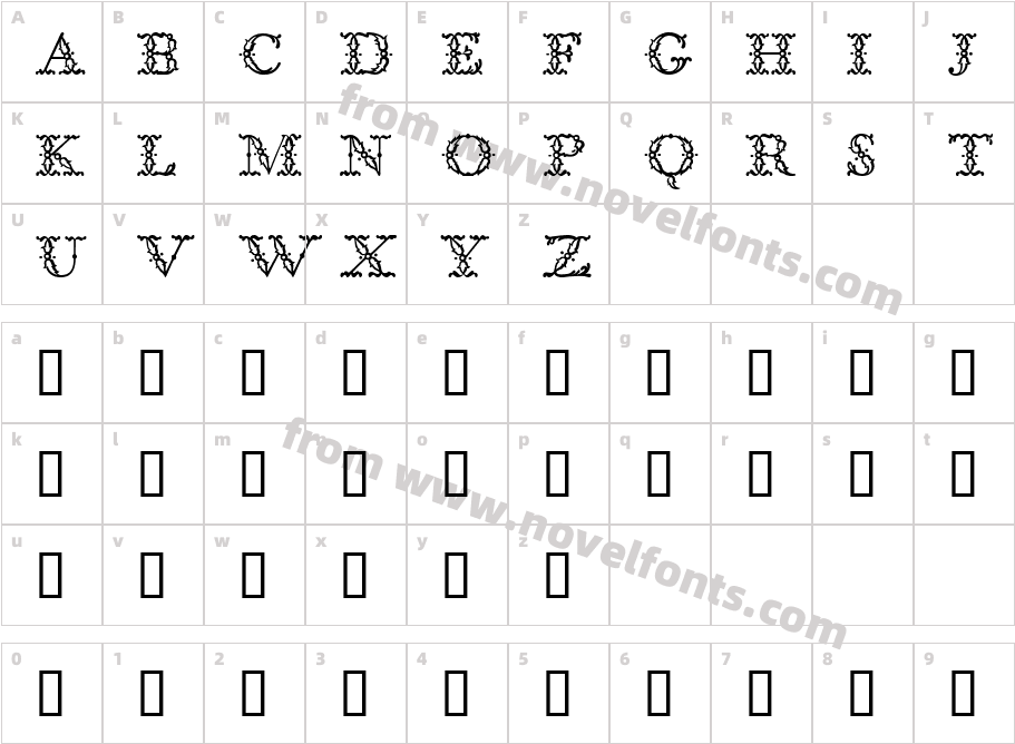 BodoniClassic FloralInitialsCharacter Map