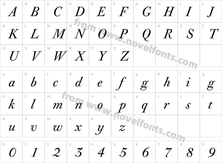 BodoniOldFaceBE-ItalicCharacter Map