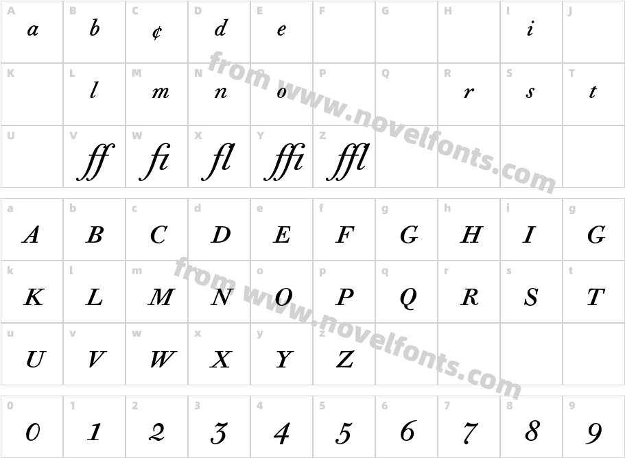 BodoniOldFaceBE-ItalicExpCharacter Map