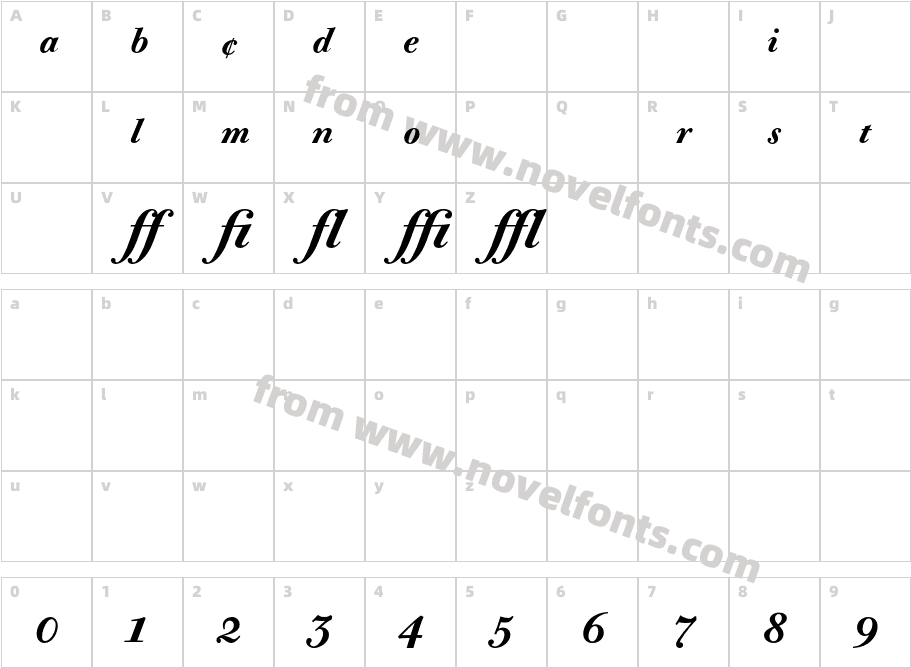 BodoniOldFaceBE-MediumItExpCharacter Map