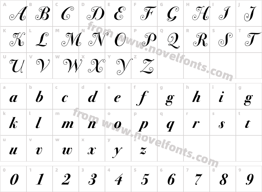 BodoniSevSwashITC-BoldItalicCharacter Map