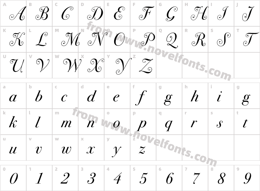 BodoniSevSwashITC-BookItalicCharacter Map