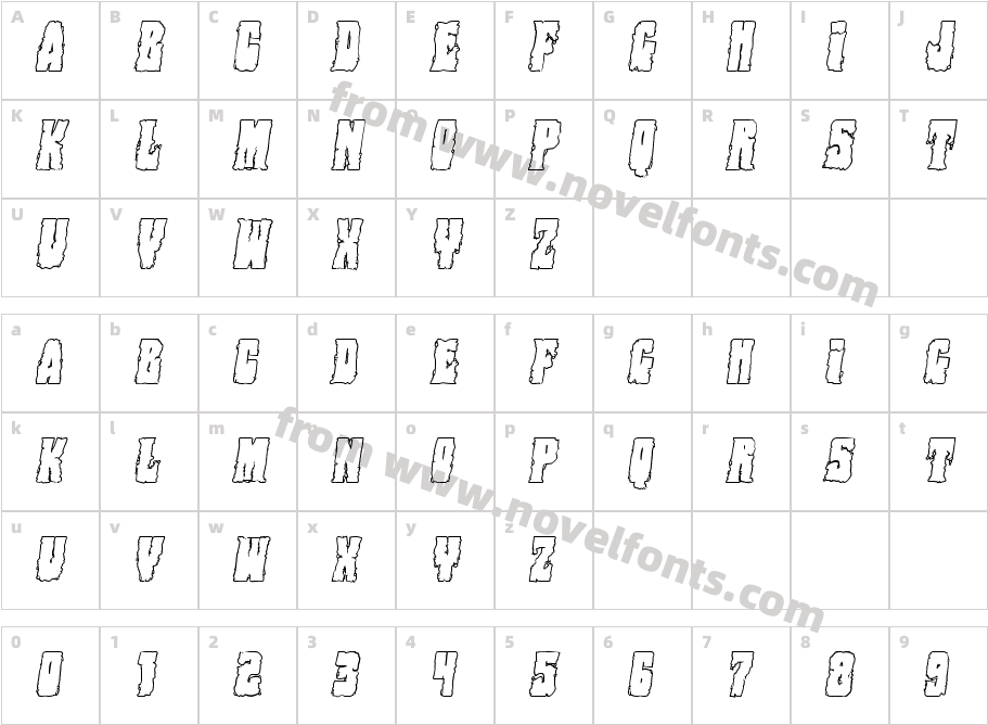 Bog Beast Outline ItalicCharacter Map