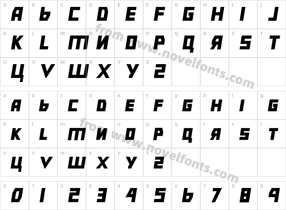 Bolshevik Black ObliqueCharacter Map