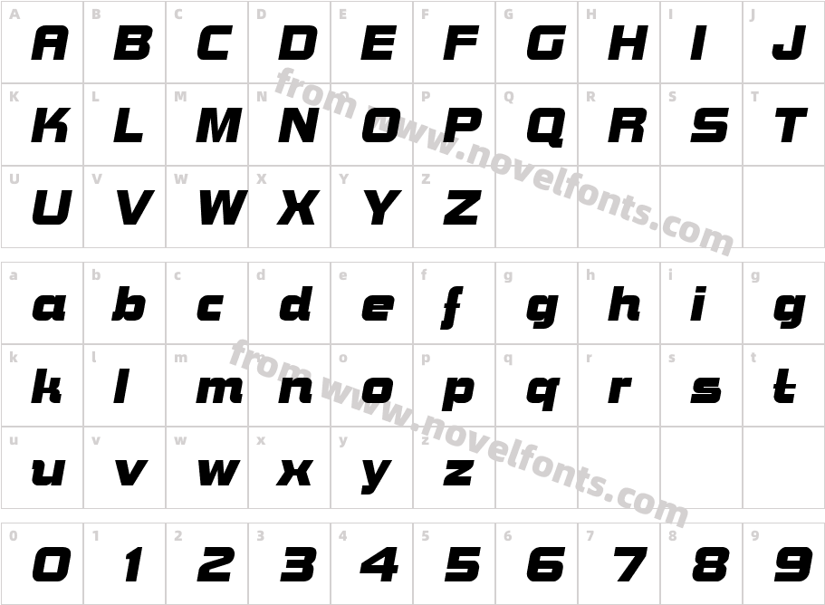 Bolts SF ItalicCharacter Map