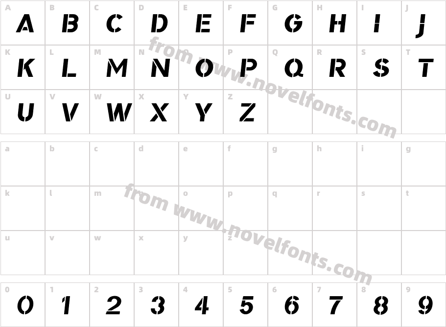 Bomber TV Wide ItalicCharacter Map