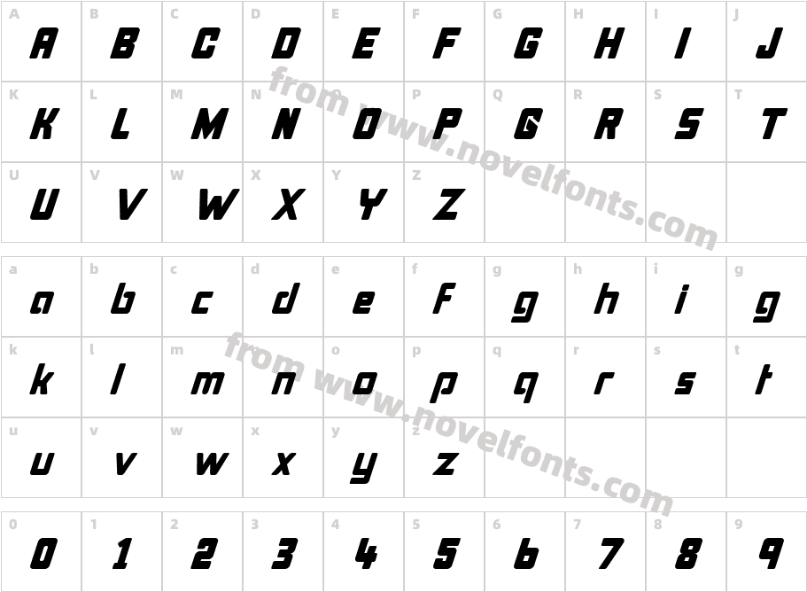 Bonk ItalicCharacter Map