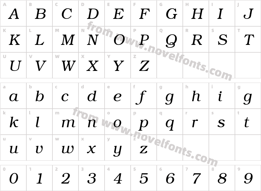 Bookman ITC Light Italic BTCharacter Map