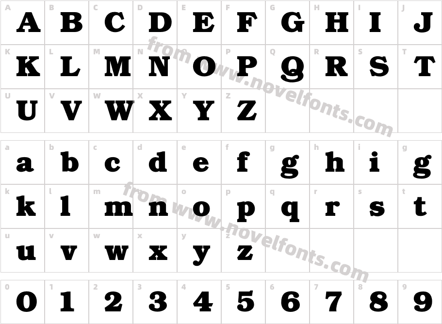BookmanBoldCharacter Map