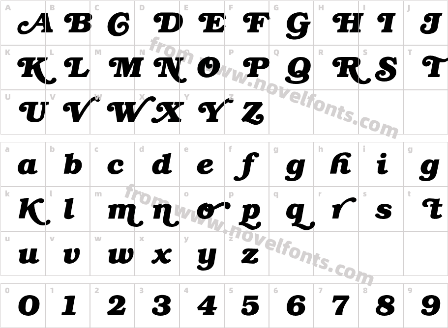 BookmanBoldSwashItalicCharacter Map