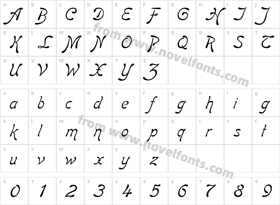 BoomerangItalicCharacter Map