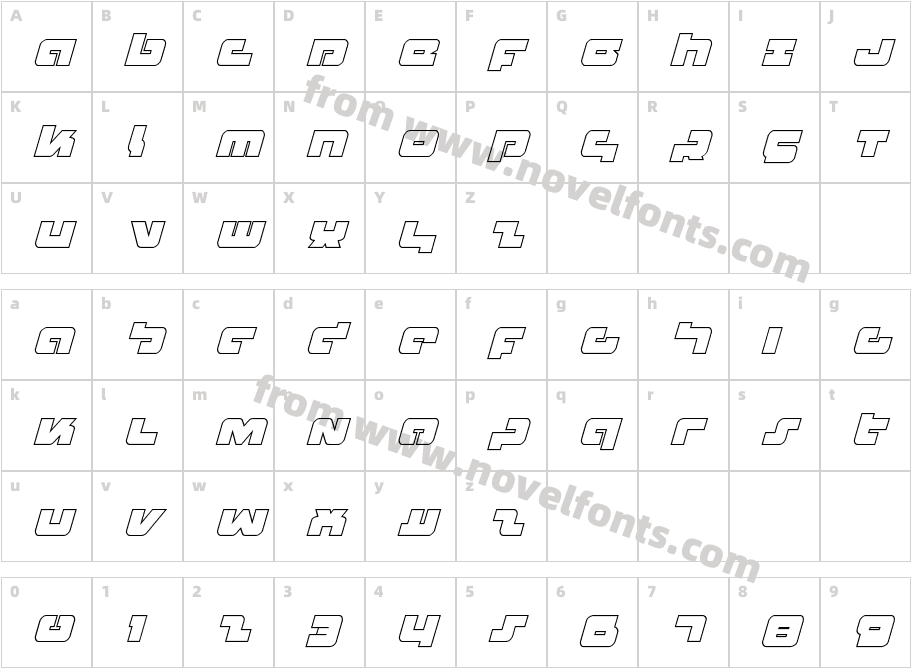 Boomstick Outline ItalicCharacter Map