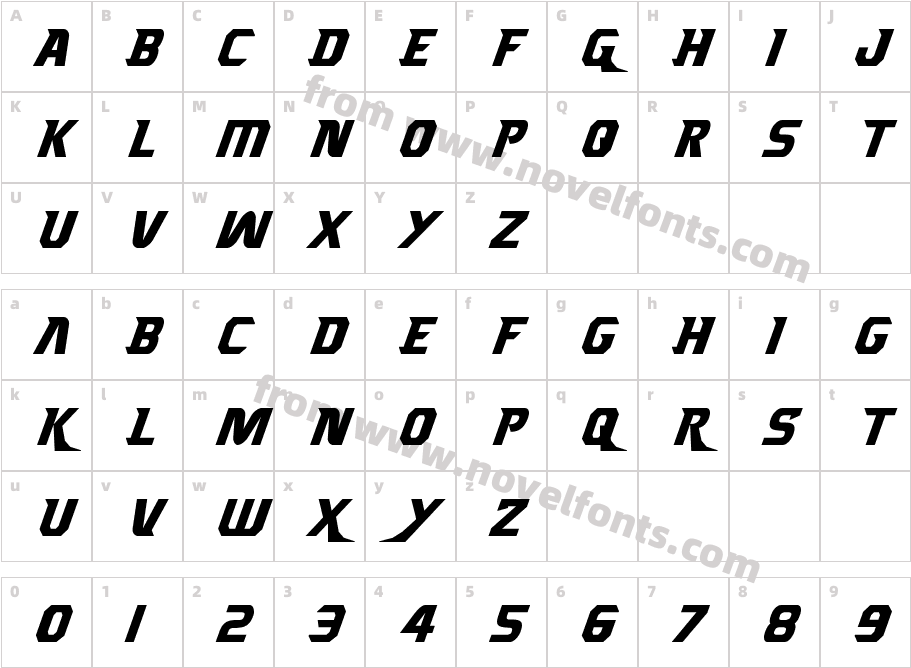 Borgsquad Condensed ItalicCharacter Map